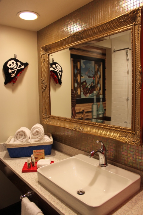 Check out the fun LEGO decorations by the mirror