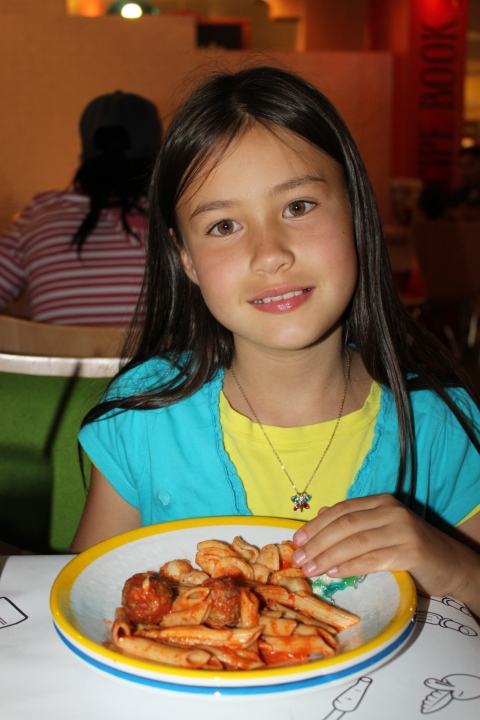 Alani's dinner of pasta and meatballs